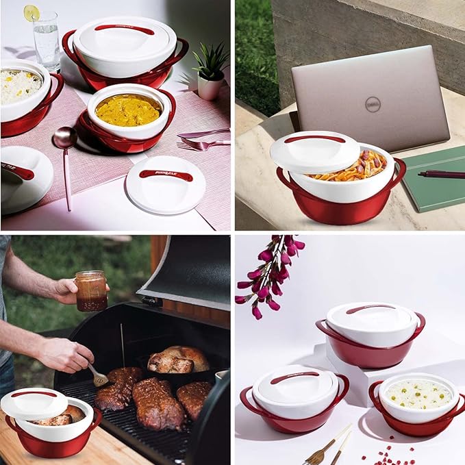 Pinnacle Panache Inner Stainless Steel Casserole Set of 3 | 600 ml, 1200 ml, 2500 ml | Hot Box | Roti Box | Ideal as Serving Bowl | Teal (Red) Pinnacle Panache Inner Stainless Steel Casserole Set of 3 | 600 ml, 1200 ml, 2500 ml | Hot Box | Roti Box | Ideal as Serving Bowl | Teal (Red)